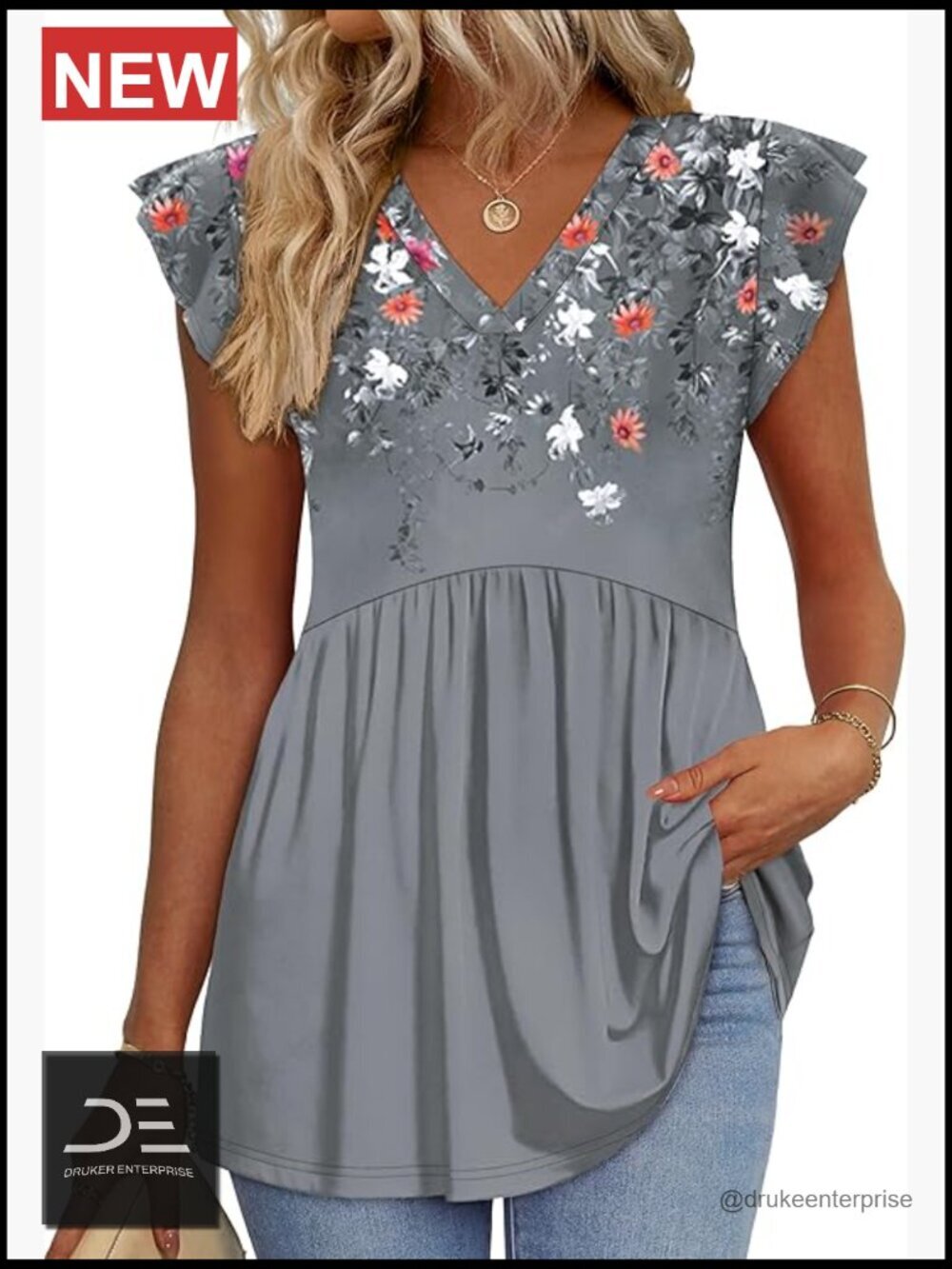 Womens Dressy Casual Babydoll Top Ruffle Sleeve V Neck Tank